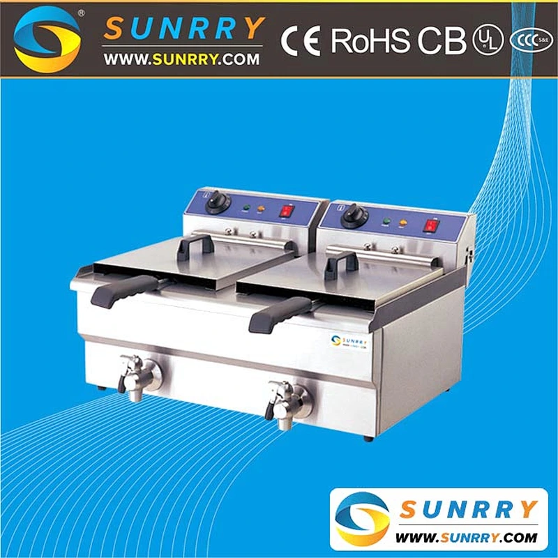 Counter Top Rectangular 2 Tank and 2 Basket Commercial Electric Deep Fryer Machine with Oil Faucet and CE Certificate