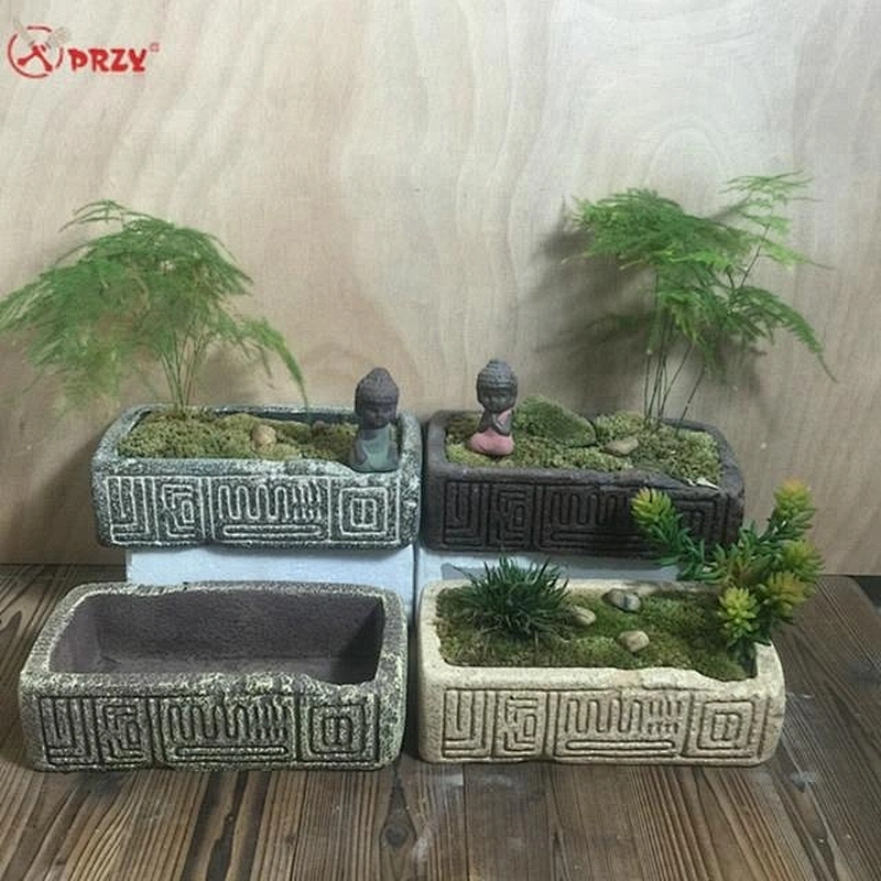 Retro Concrete vase mold 3D rectangle home desktop cement planters silicone molds