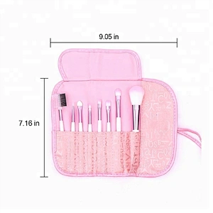 Custom Logo Wood Handle Synthetic Hair Pink 8pcs Cosmetic Comb Makeup Brush Set With Leather Bag