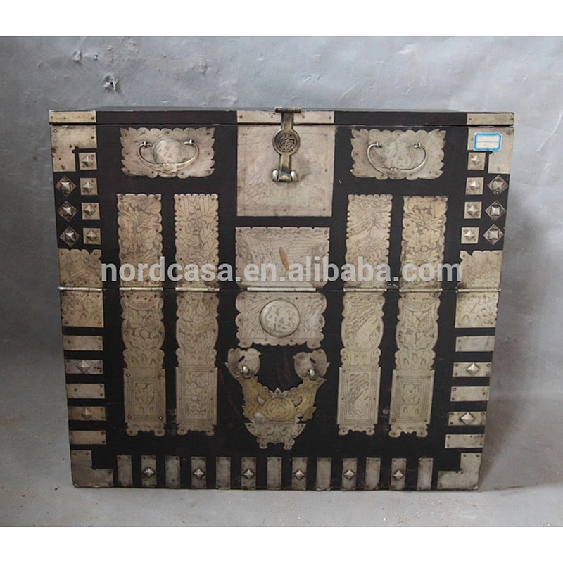 Reclaimed wooden matel furniture side table sinocurio chest North Korea's cabinet
