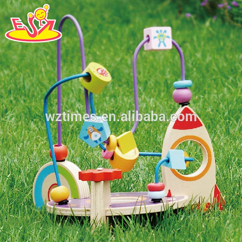 Wholesale new fashion tabletop wooden 3d cube string beads toy for kids W11B103
