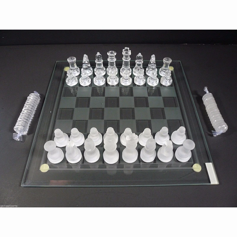 NEW 2 in 1 GLASS CHESS & CHECKERS FAMILY BOARD GAME SET
