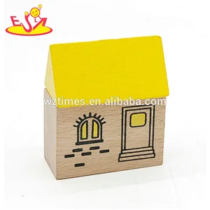 Customize premium wooden red roofed house pieces for children W04C126