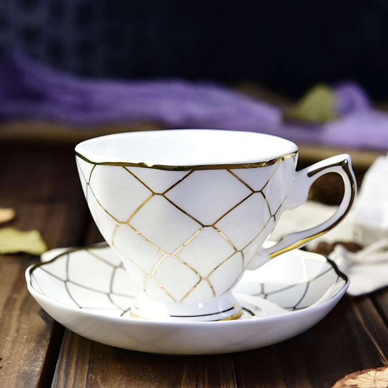 Free Design  Gold Rim Bone  Ceramic Coffee Cup Set With High Quality  For Restaurant And Hotel