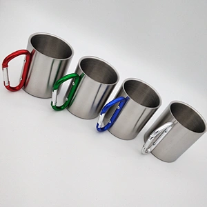 Custom Personalized Double Wall Stainless Steel Carabiner Travel Mug Camping Mug