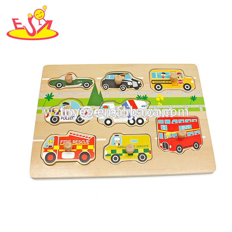 Wholesale popular peg puzzle toy wooden vehicles puzzle for baby W14M113