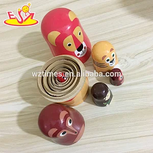 2018 Wholesale hot sales animals design toys 5 pcs handmade wooden russian doll for children W06D101