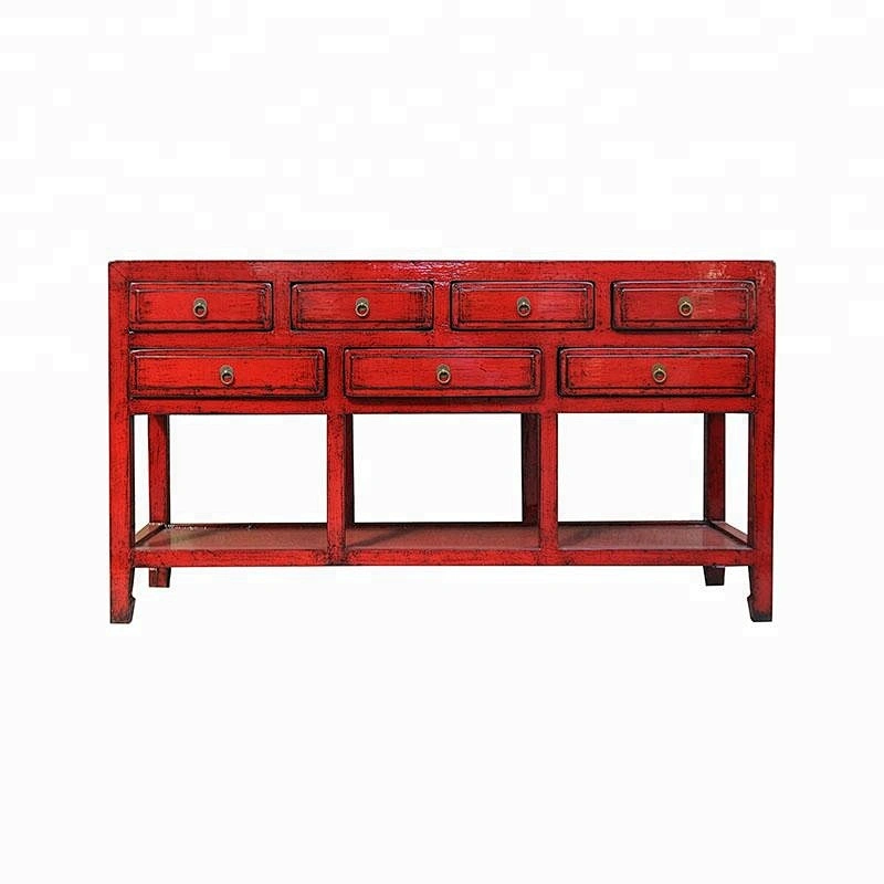 chinese antique distressed lacquered wooden furniture, console table in living room