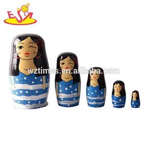 Wholesale creative patterns wooden nesting blocks craft matryoshka doll toy for kids W06D085
