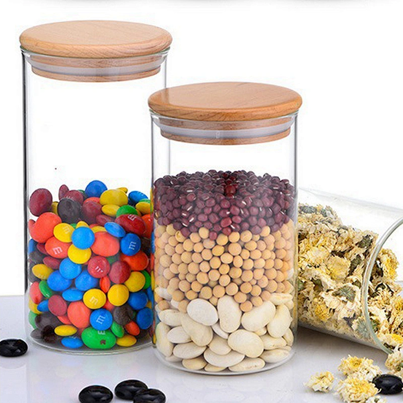 Food-grade quality empty seal glass pot with wooden lid for flower tea