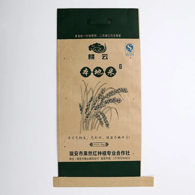 Custom paper plastic compound kraft paper bag for rice packaging 10kg