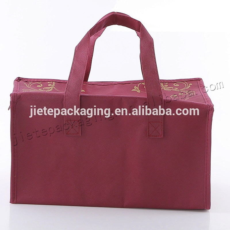 Customized plastic pp non woven shopping bag with zipper for beer, frozen food
