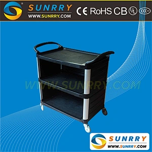 3 Layers food service cart with wheels half open type plastic liquor airline service trolley cart