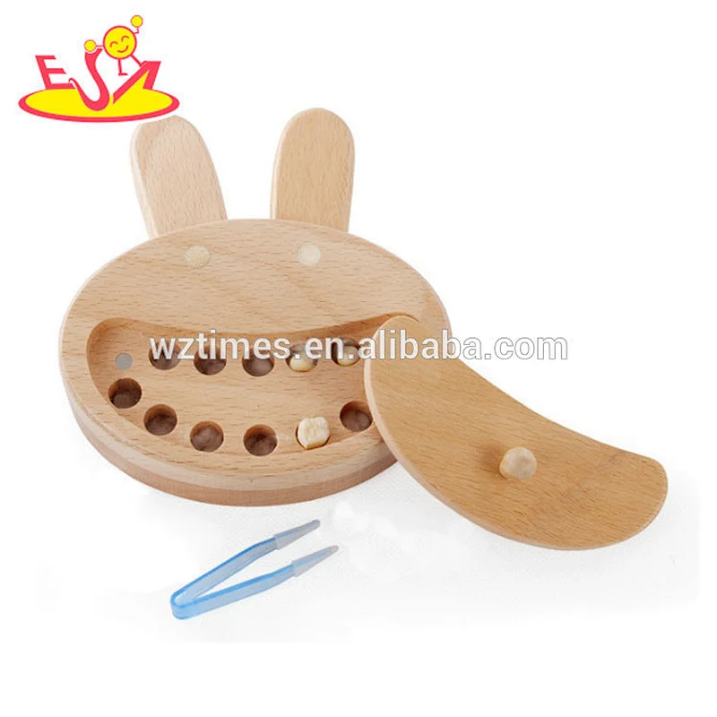 Wholesale top fashion rabbit shaped storing tooth wooden milk tooth box for sale W18A039