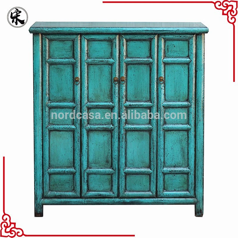 chinese traditional furniture blue finish big cabinet