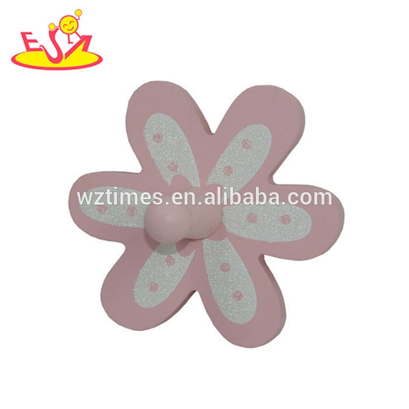 wholesale beautiful design pink flower shaped wooden wall hook for sale W09B027
