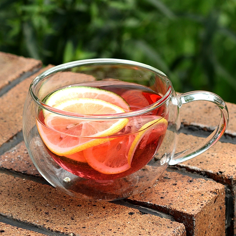 260 ml double wall mug high borosilicate drink holiday glass ice cream cup with handle for home