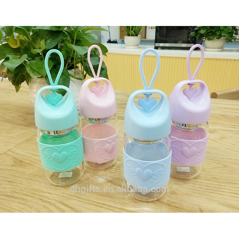 High Borosilicate Glass Mug Colorful Silica Sleeve Portable Style Water Bottle for Couple