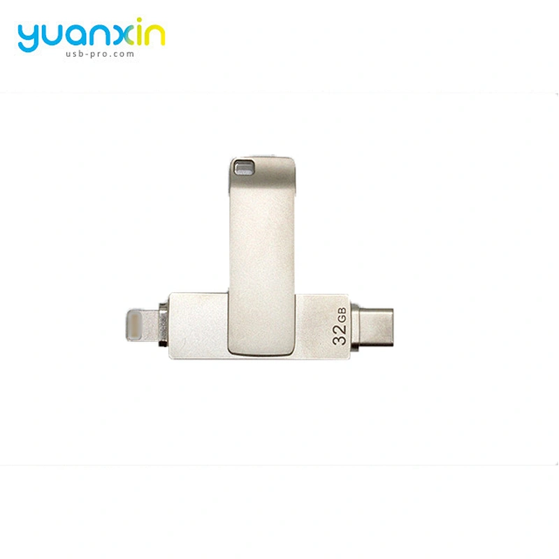 MFi Certificated Dual Port Metal OTG USB Flash Drive for iPhone and Type C