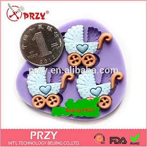 F1572 decorative lovely baby stroller silicone mold for sale