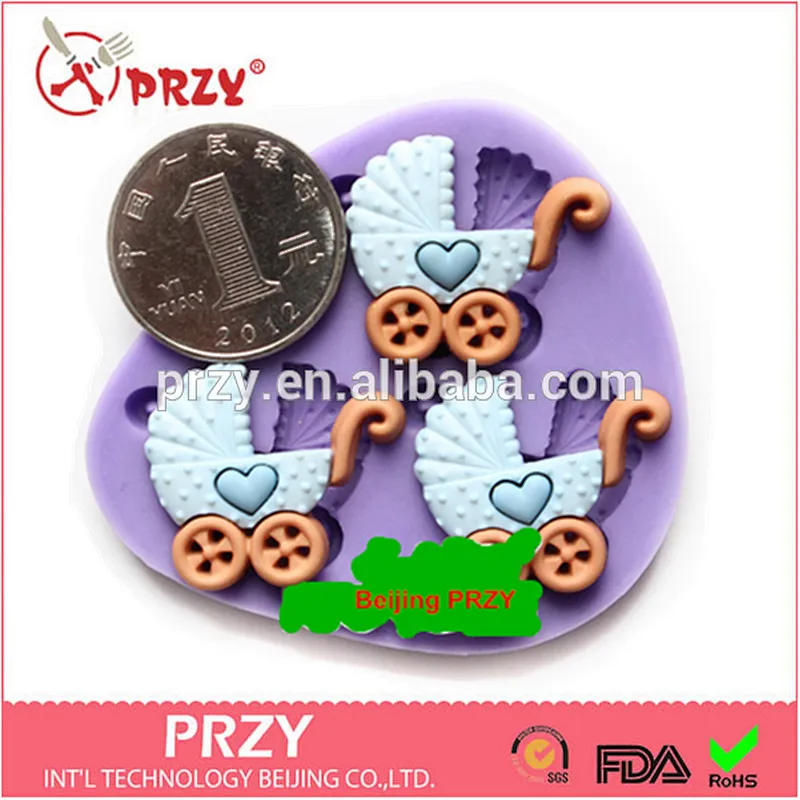 F1572 decorative lovely baby stroller silicone mold for sale