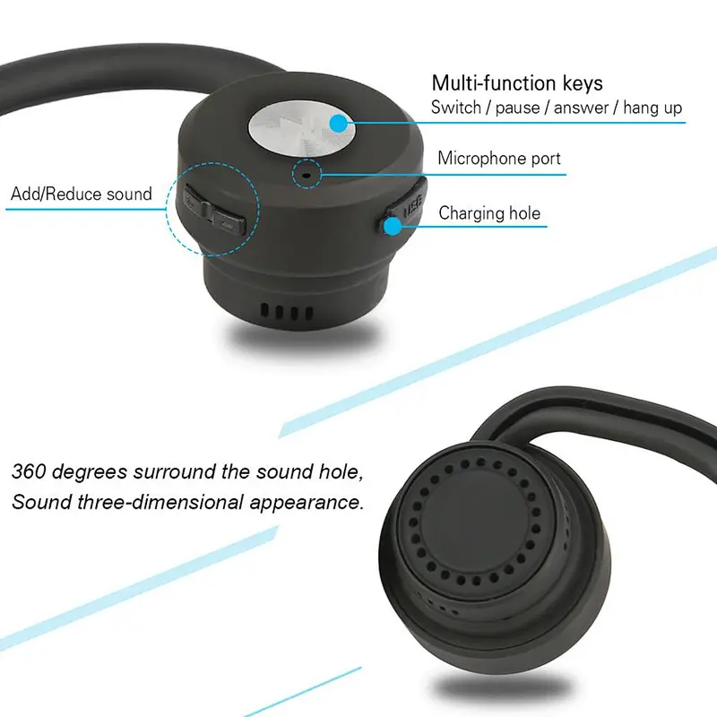 2019 New Neckband B2 bone conduction sport Microphone Wireless Bluetooth Headset Headphone Earphone