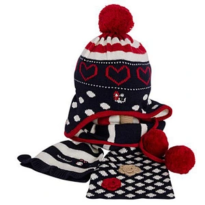 Wholesale New Design Kids Knitted Hat And Scarf Sets Pom Pom Winter Beanie Hat Scarf Set