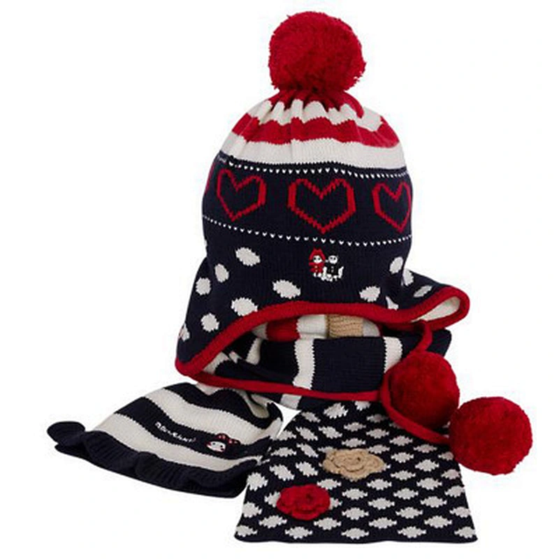 Wholesale New Design Kids Knitted Hat And Scarf Sets Pom Pom Winter Beanie Hat Scarf Set