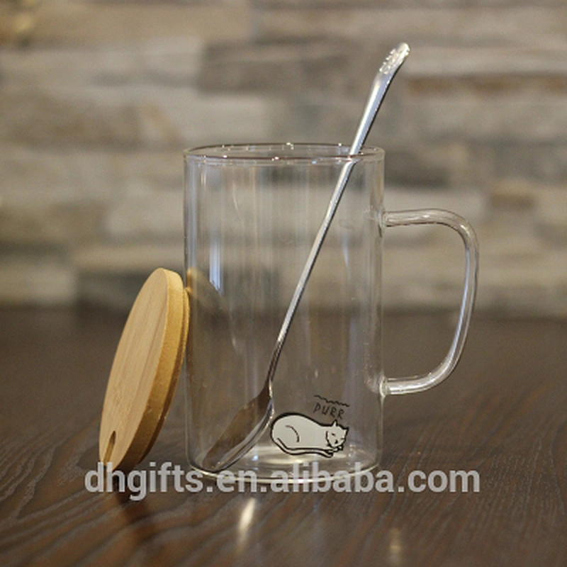 Drop shipping to Amazon warehouse directly unique design handmade glass cup with lid and spoon