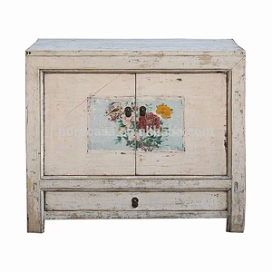 Unique antique chinese furniture white wash finished with painting sideboard