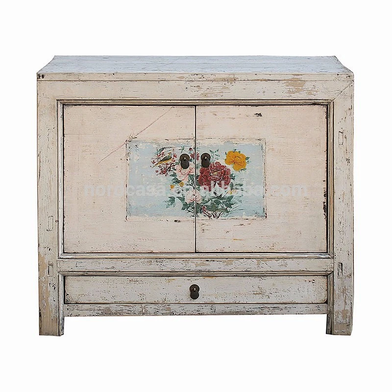 Unique antique chinese furniture white wash finished with painting sideboard