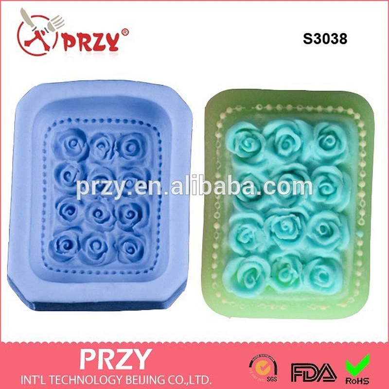 S3038 hot sale rose bar shaped silicone soap mold/handmade decorative molds