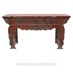Chinese antique rococo carved furniture living room solid wood distressed console table