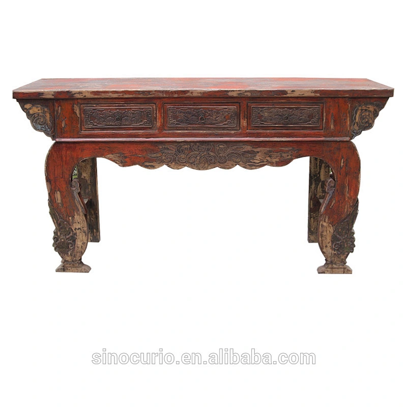 Chinese antique rococo carved furniture living room solid wood distressed console table