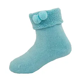 baby colorful double cuff pompoms thick cotton winter socks