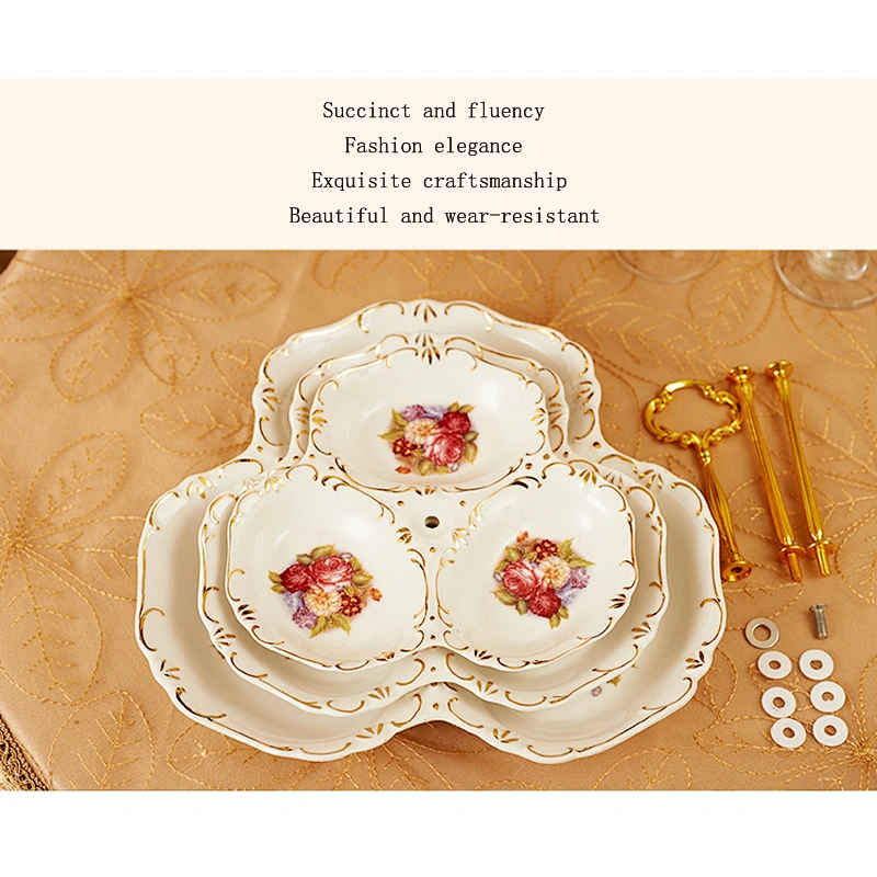 Ceramic Tableware Fruit Cake Dessert Dish Customized Logo European Ceramic Three Layers of Fruit Plate