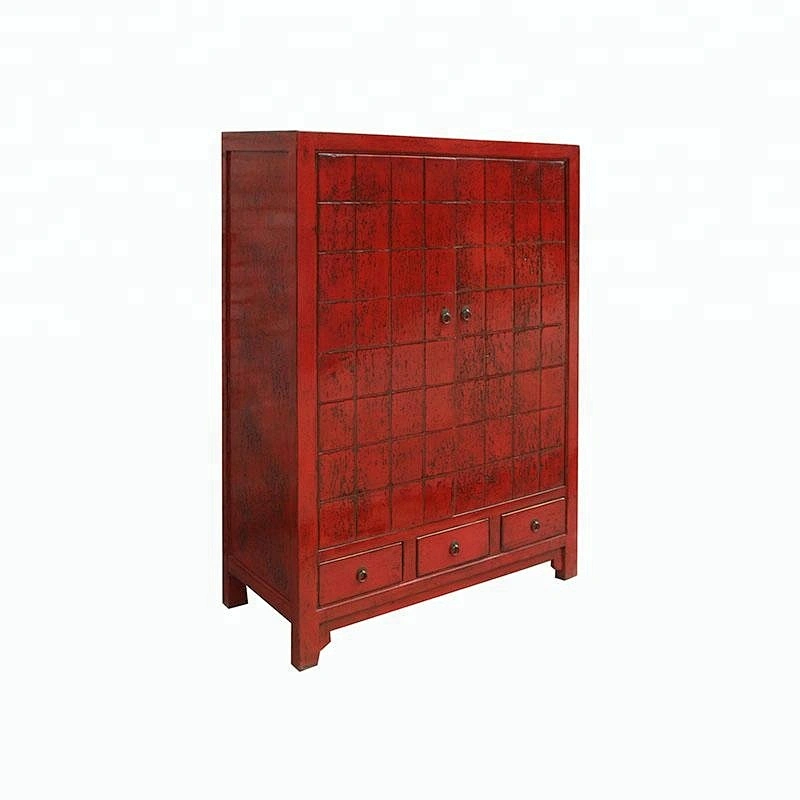 Chinese antique reproduction red glossy lacquered buffet furniture