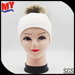 hot sale woman hat winter beanie pure custom big pompom knitted simple hat