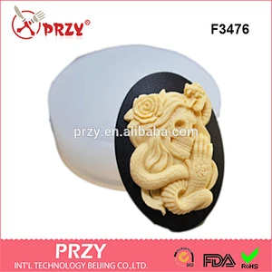 LADY SKULL SILICONE mold cameo sugarcraft resin fimo polymer clay mould