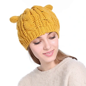 Best Selling Cute Earflap Knit Winter Hat Handmade Women Knitted Hat