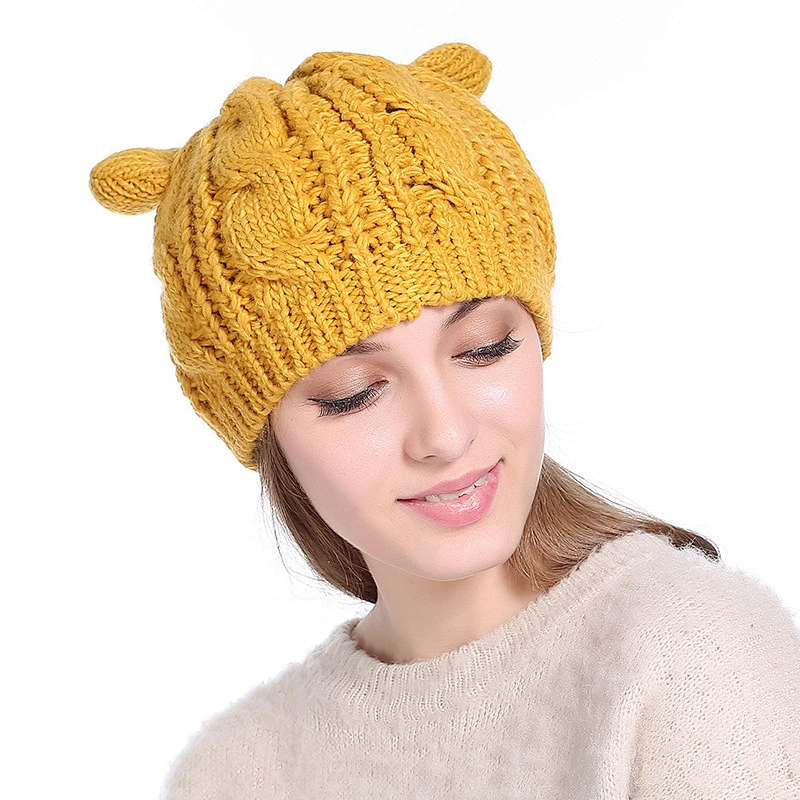 Best Selling Cute Earflap Knit Winter Hat Handmade Women Knitted Hat