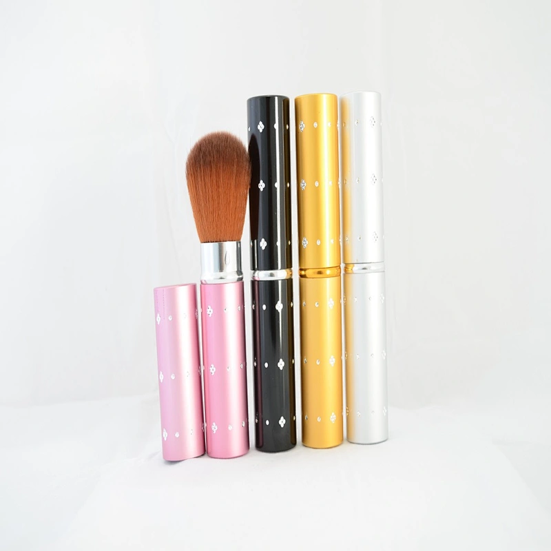 Hot selling high quality nylon hair retractable makeup brush with rhinestones