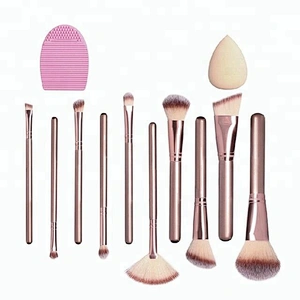 Private Label 10pcs Makeup Brush Set With Makeup Sponge Brush Cleaning Pad