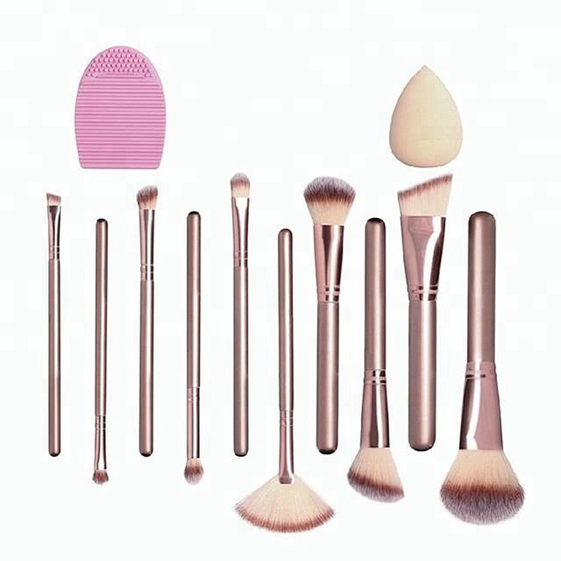 Private Label 10pcs Makeup Brush Set With Makeup Sponge Brush Cleaning Pad