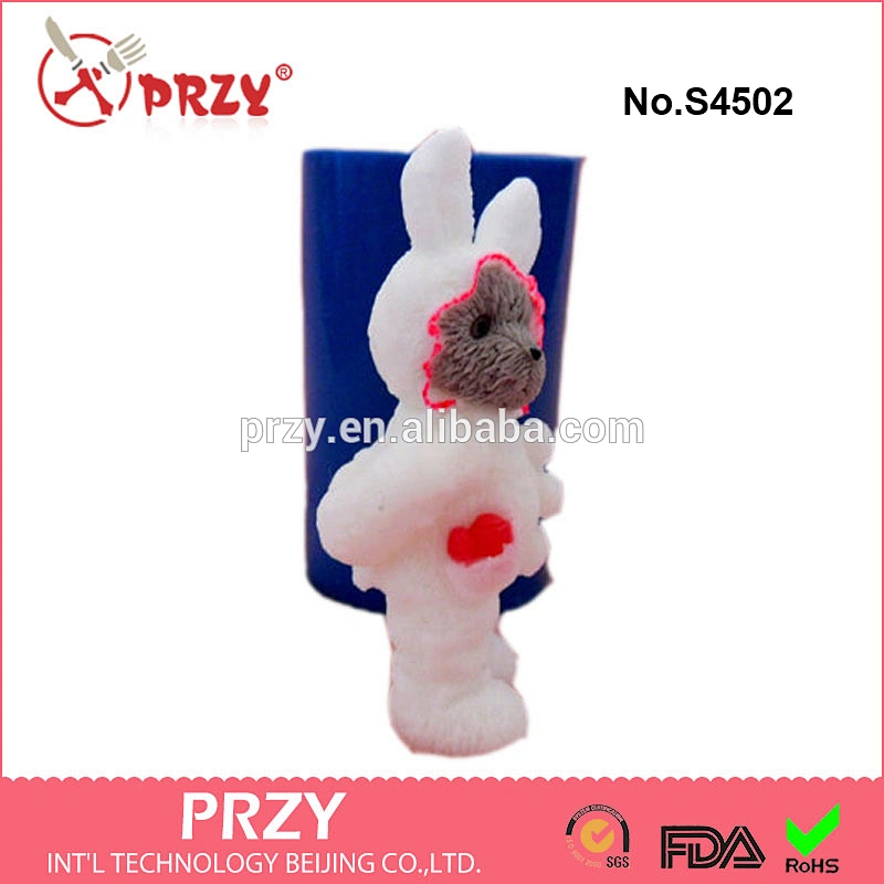 S4502 Teddy bear wearing a rabbit suit mold for soap/candle,silicone teddy bear soap mold,animal silicone mold