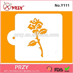 Eco-friendly Y111 square rose flower fondant cake decorating stencil