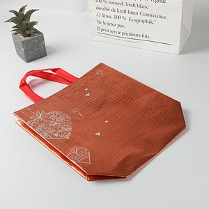 Orange non woven foldable laminated shopping bag custom logo