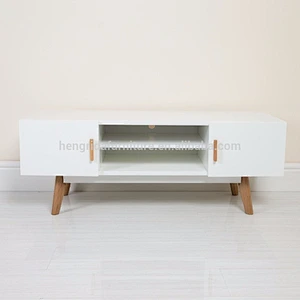 scandinavian solid oak legs white MDF TV Stand chest with two doors