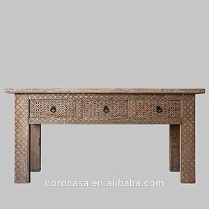 Antique Three Drawers Reclaimed Wood Writing Desk