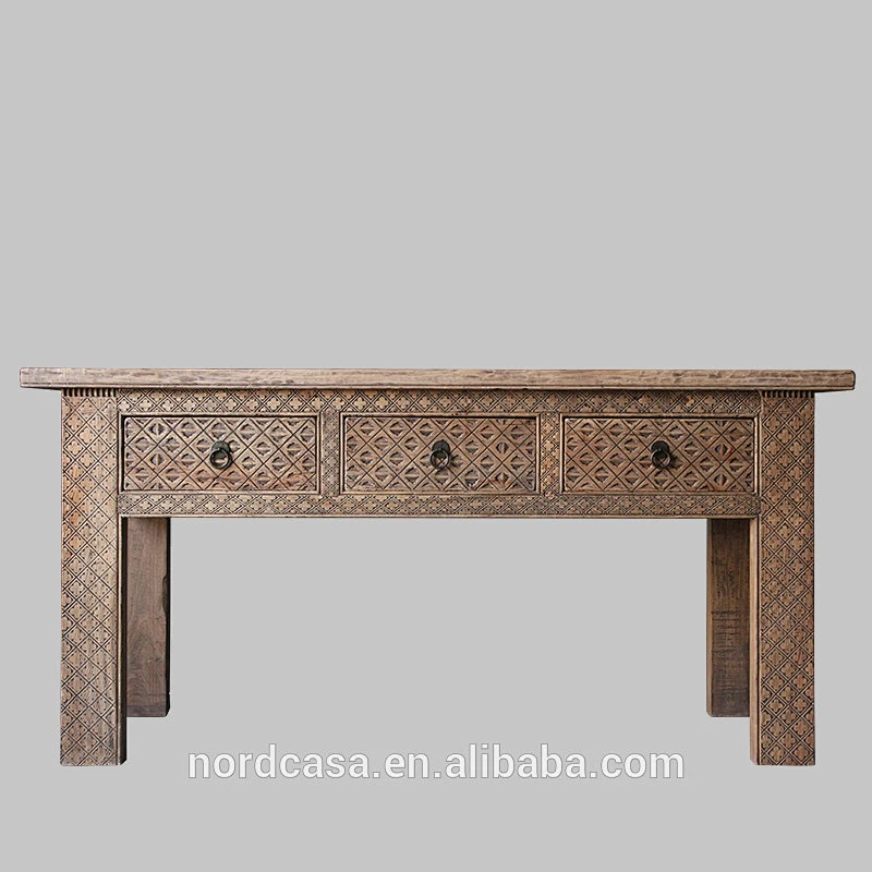 Antique Three Drawers Reclaimed Wood Writing Desk